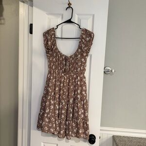Altar'd State Brown Floral Square-Neck Mini Dress S